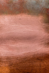 Scratched textured pattern copper metal  background with patina