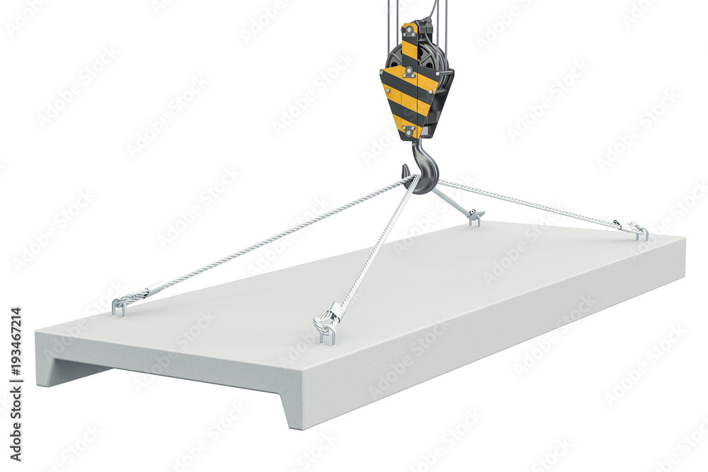 Poster crane hook with concrete slab closeup. 3d rendering
