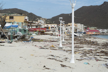 Philipsburg, Sint Maarten-September 8, 2017: hurricane Irma post destruction to capital of...