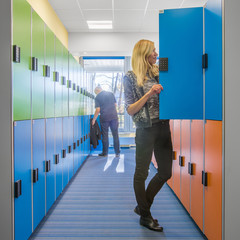 University interior with colorful lockers