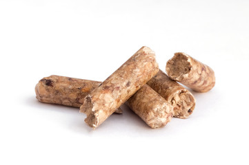 little pieces of pellet on white background
