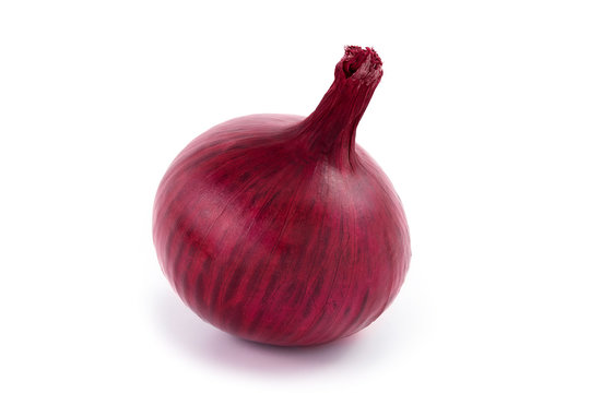 head of a red sliced onion on a white background