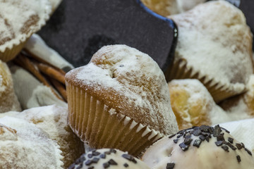 Cupcakes with sugar and chocolate