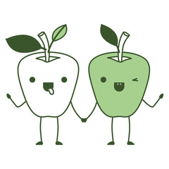 apples couple comic characters fresh fruit icon vector illustration design