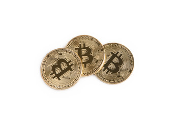 crypto currency, golden bitcoin isolated on white background.