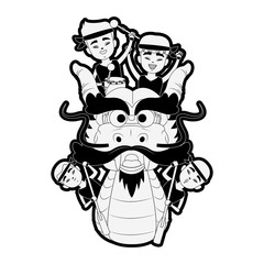 Chinese people on dragon boat icon vector illustration graphic design