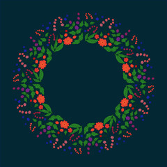 the fabric is a circular ornament flower wreath in bright dark background is wonderful