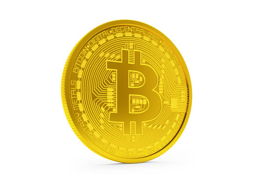 goldener Bitcoin auf weißem Hintergrund - digitale Kryptowährung - freisteller