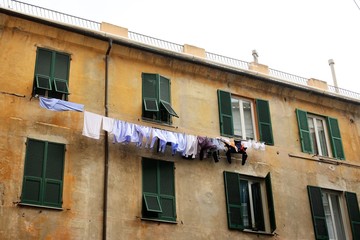 Fototapeta na wymiar laundry on the wall