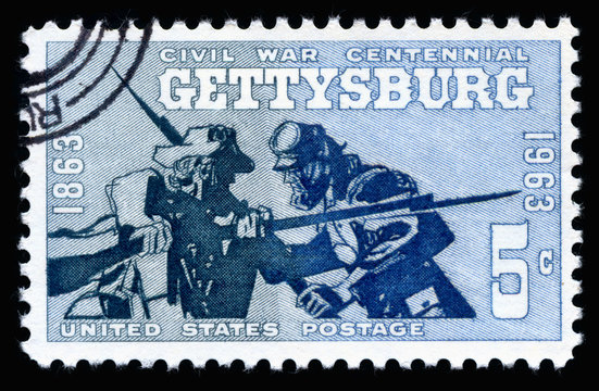Vintage 1961 United States of America cancelled postage stamp  showing Civil War Centennial Battle of Gettysburg 1863-1963