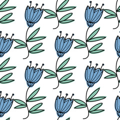 Floral seamless pattern. Traditional style for graphic design. Blue bells.