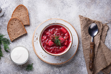 Traditional Ukrainian beetroot soup borsch