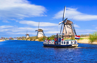 Travel in Netherlands . Traditional Holland - Windmills in Kinderdijk