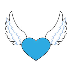 Heart with wings and ribbon banner vector illustration graphic design