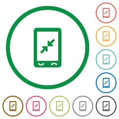 Mobile pinch close gesture flat icons with outlines