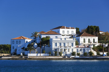 Fototapeta na wymiar View of traditional architecture in Spetses village, Greece. 