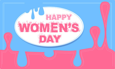 Vector pink blue card happy womens day with frame and drops
