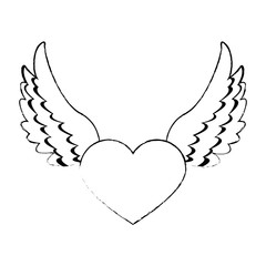 Heart with wings and ribbon banner vector illustration graphic design
