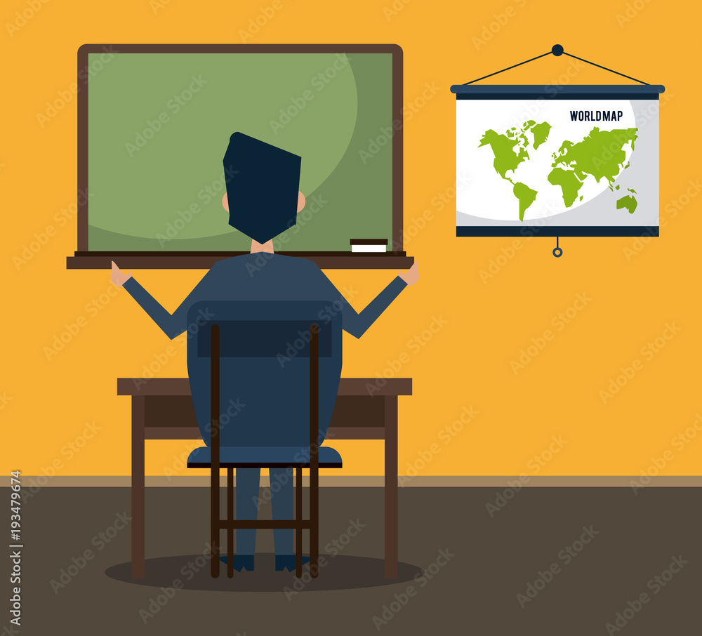 Poster student seated in classroom vector illustration graphic design