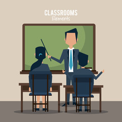 Teacher in classroom cartoon vector illustration graphic design