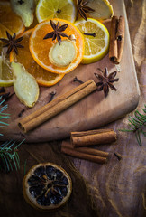 Ingredients medicinal tea Citrus spices Slices lemon orange ginger cloves cinnamon