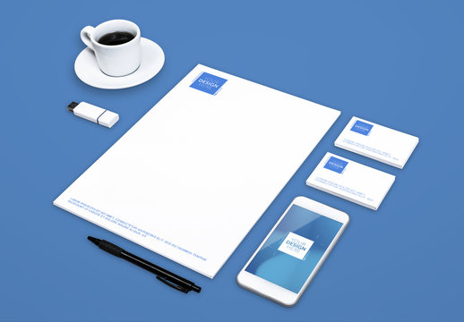 Smartphone and Stationery on Solid Background Mockup 1