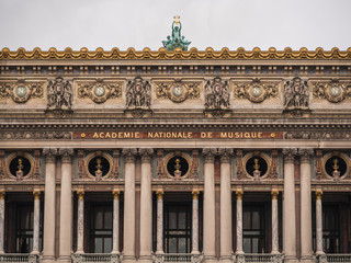 Detail of the facade of the National Academy of Music in Paris, France.