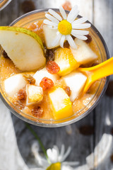 Tasty dessert fruit smoothie raisins