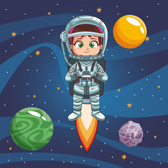 Boy astronaut in the space vector illustration graphic design