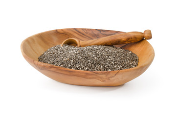 Chia Samen, Holzschale, Holzlöffel