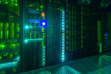 Data center, server room. internet and network telecommunication technology.