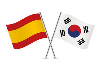 Spain and South Korea flags. Vector illustration.