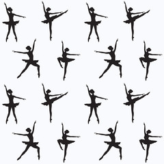 Pattern - silhouettes of ballerinas - white background - vector art illustration.