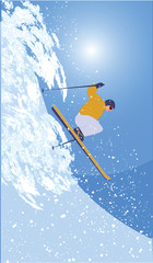 Winter sport - Skier - Extreme descent from the mountains - snow and sun - vector art illustration.