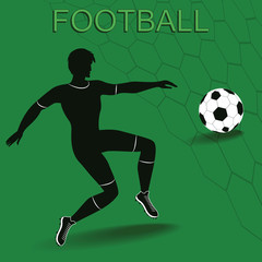 Soccer player with ball - background green - art illustration, vector