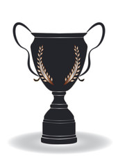 Prize winning cup black with gold silver laurel branch - isolated on white background - vector art illustration.