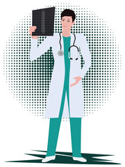 Doctor, male, examines an x-ray - art illustration vector