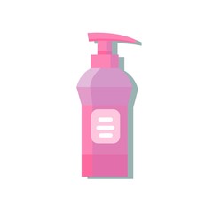 Fototapeta premium Bottle dispenser with red pink liquid soap isolated with clipping path. White background. Ready to use.