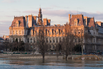 The town hall of Paris and Seine river in flooding.