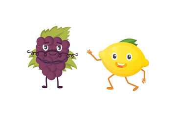 Set of cute cartoon fruit. Vector illustration with funny characters. Fresh food time.