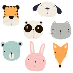 Set of funny cartoon animals. Vector hand drawn illustration.