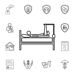 with a broken leg in bed line icon.Element of popular Insuarance icon. Premium quality graphic design. Signs, symbols collection icon for websites, web design,