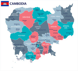 Cambodia - map and flag - Detailed Vector Illustration