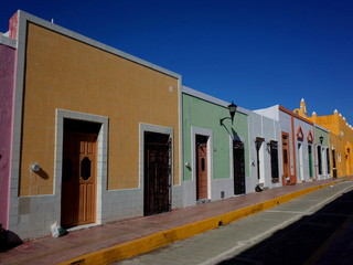 A pretty street in the walled city of Campeche in Mexico