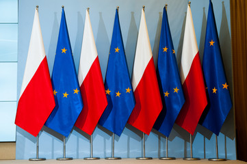 flagi Polski Unii Europejskiej - obrazy, fototapety, plakaty