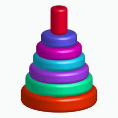 Children's toy pyramid, wooden, with multi-colored rings