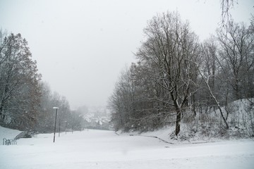 Fototapeta premium Stairs covered by snow during winter. Slovakia