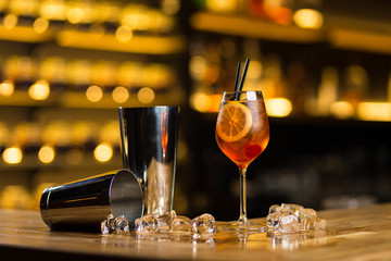 old fashioned cocktail standing on the bar