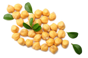 chickpeas isolated on white background. top view