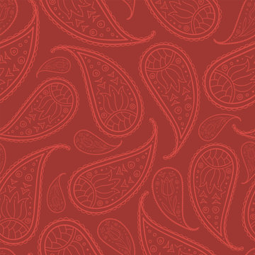 Red Indian Seamless Pattern With Paisley. Vector